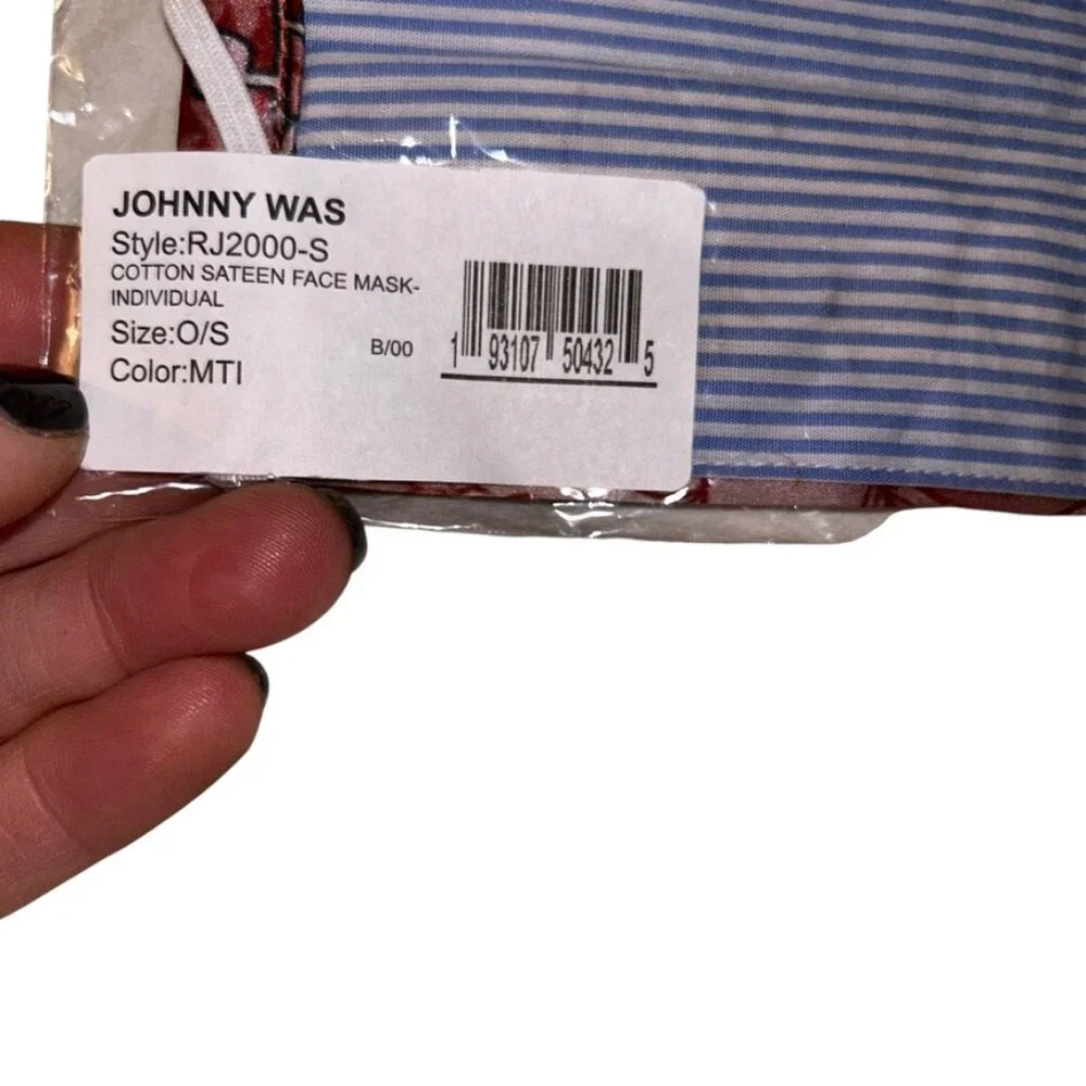 johnny was NIP pink floral blue engineer stripe cotton face mask NEW